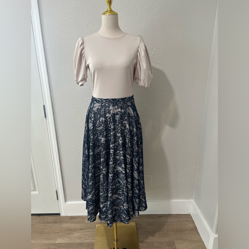 Elegant Navy and Cream Lace Skirt